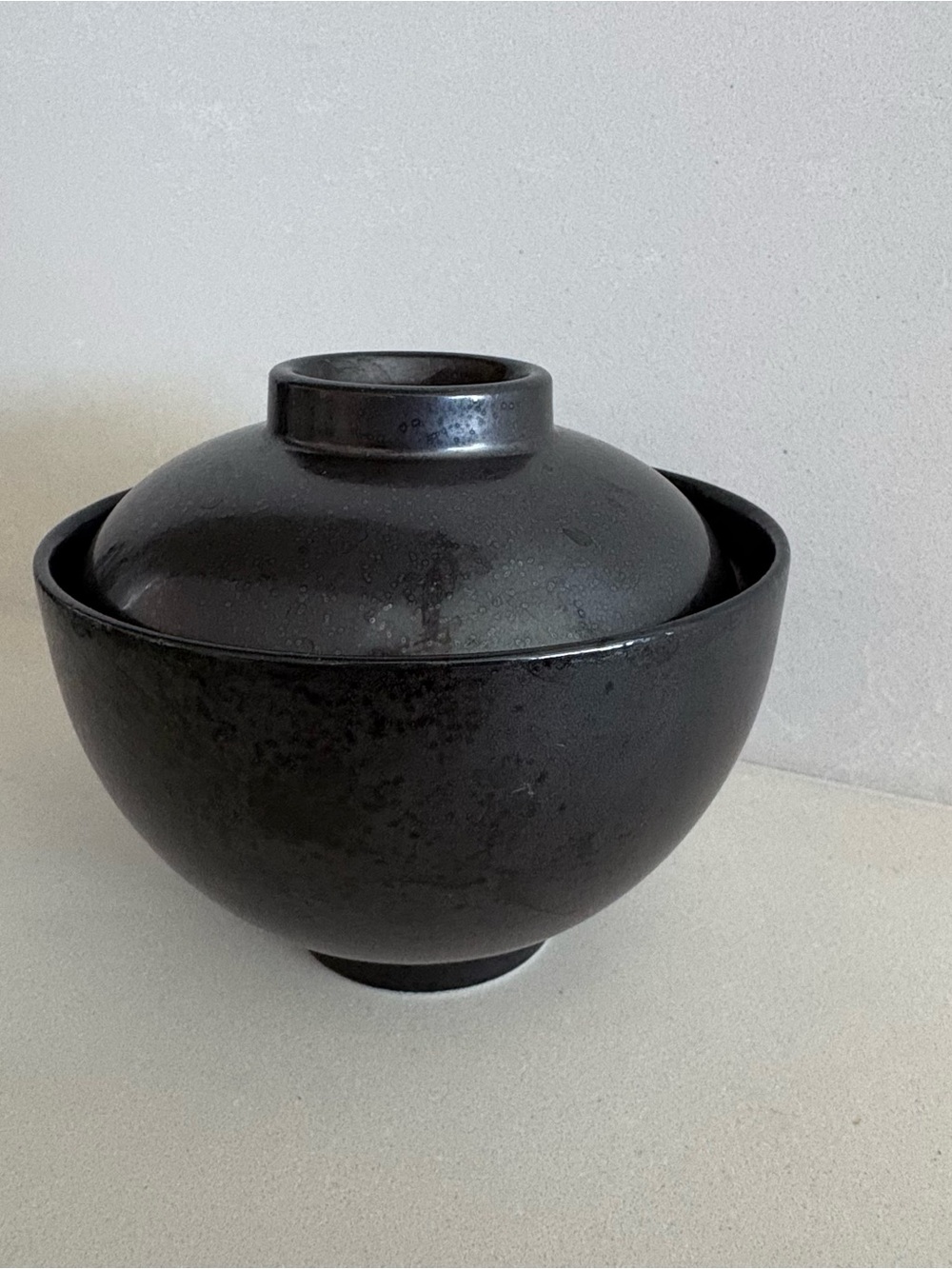Black Ceramic Japanese Soup Lidded Bowl